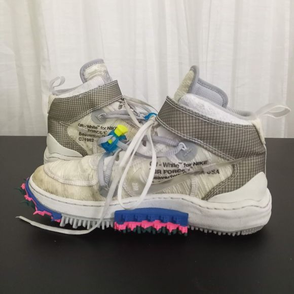NIKE Off White AIR FORCE 1 Virgil Abloh Mid Lace Up Basketball Sneakers US 6